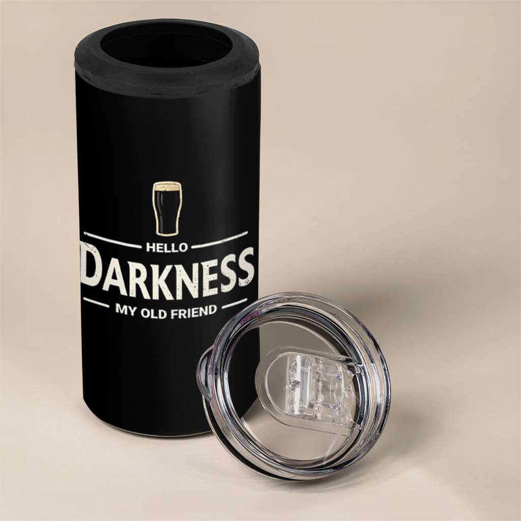 Hello Darkness My Old Friend Funny Stout Beer Lover 4 in 1 Can Cooler Tumbler Craft Brew Fans