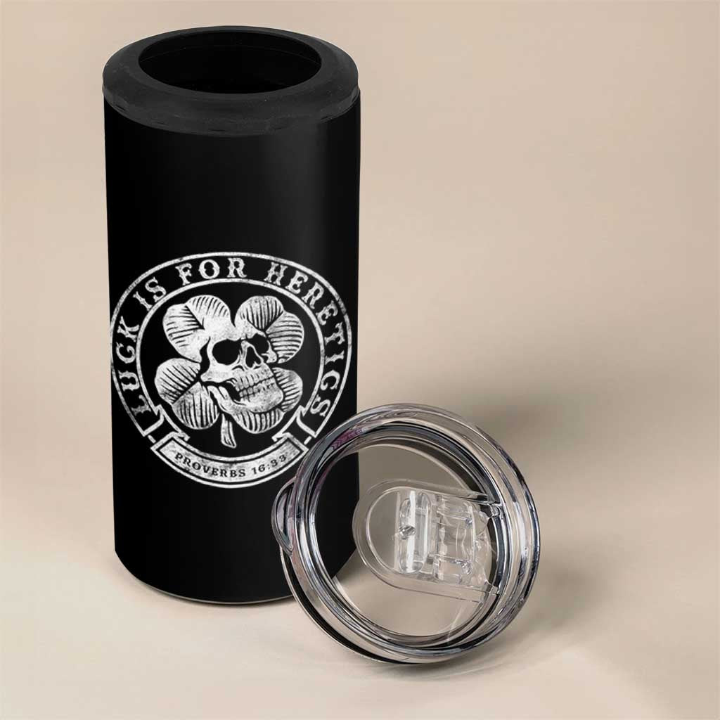 Lucky Is For Heretics Skull Shamrock 4 in 1 Can Cooler Tumbler Proverbs 16:33 Christian St Patricks Day Statement