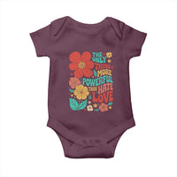 The Only Thing More Powerful Than Hate Is Love Baby Onesie Retro Floral Boho Bunny Inspirational Statement