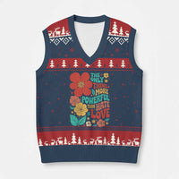 The Only Thing More Powerful Than Hate Is Love V-Neck Knit Sweater Vest Retro Floral Boho Bunny Inspirational Statement