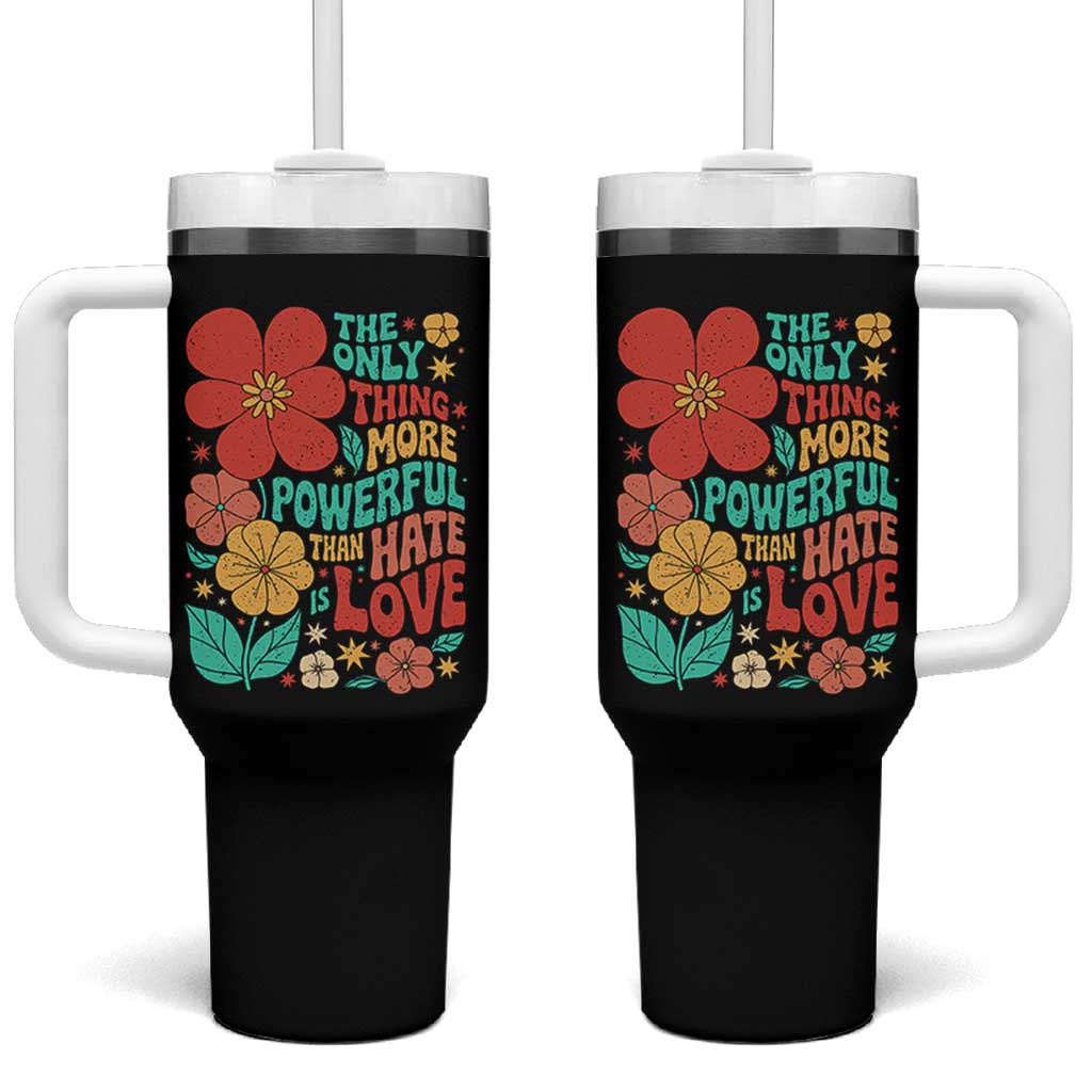 The Only Thing More Powerful Than Hate Is Love Tumbler With Handle Retro Floral Boho Bunny Inspirational Statement