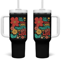 The Only Thing More Powerful Than Hate Is Love Tumbler With Handle Retro Floral Boho Bunny Inspirational Statement