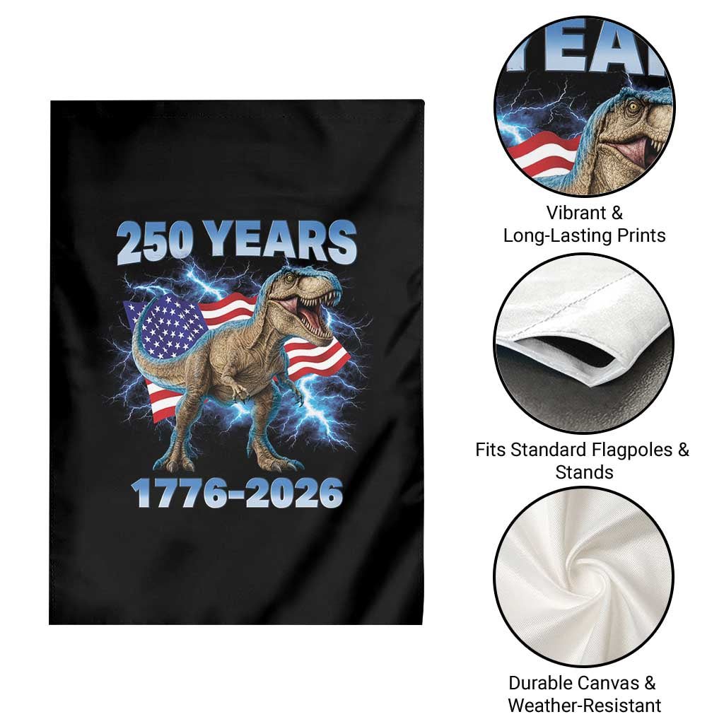 Funny Patriotic Dino Rex 250 Years 1776 2026 Garden Flag Dinosaur USA Flag America 250th Anniversary Celebration