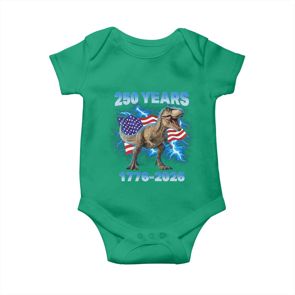 Funny Patriotic Dino Rex 250 Years 1776 2026 Baby Onesie Dinosaur USA Flag America 250th Anniversary Celebration