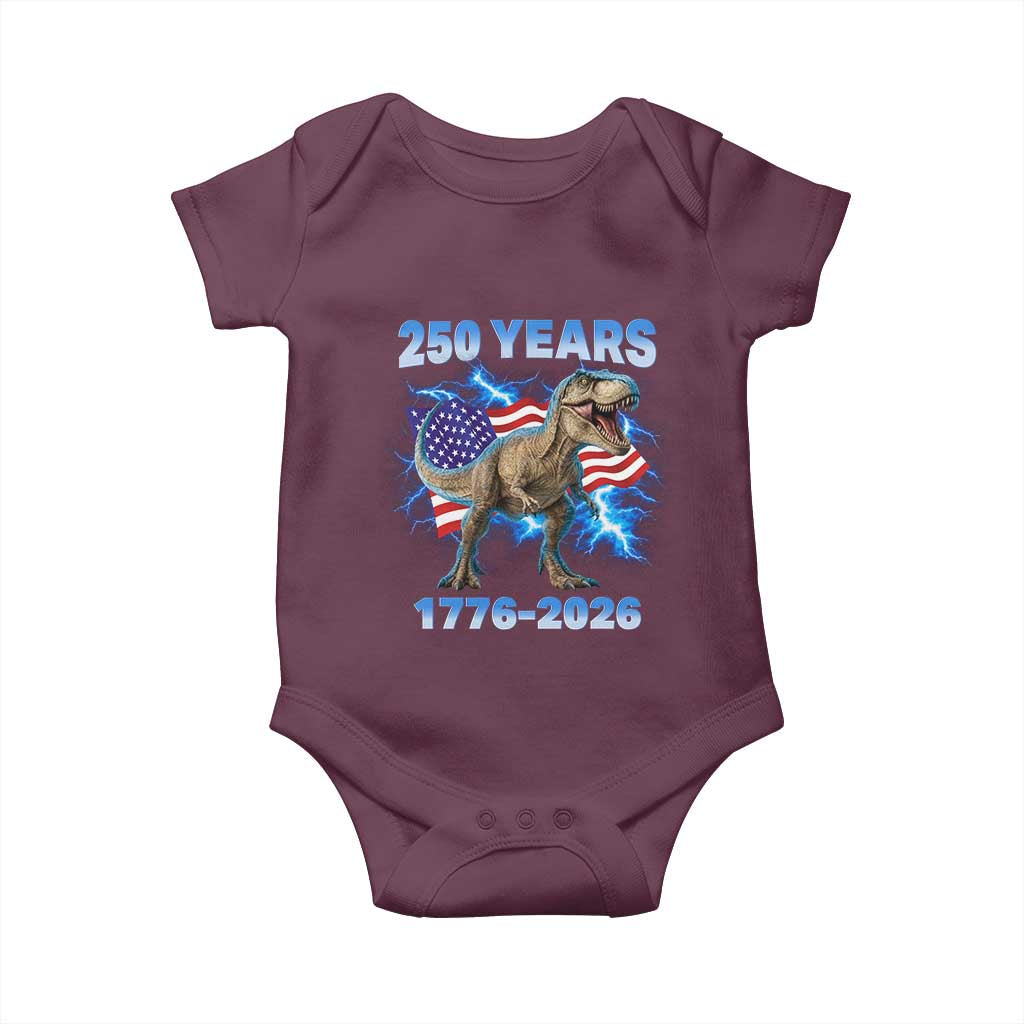 Funny Patriotic Dino Rex 250 Years 1776 2026 Baby Onesie Dinosaur USA Flag America 250th Anniversary Celebration