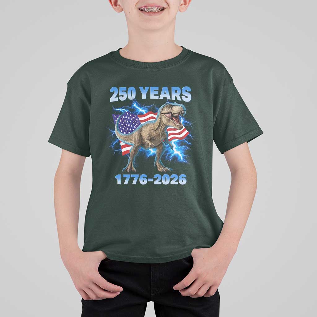 Funny Patriotic Dino Rex 250 Years 1776 2026 T Shirt For Kid Dinosaur USA Flag America 250th Anniversary Celebration
