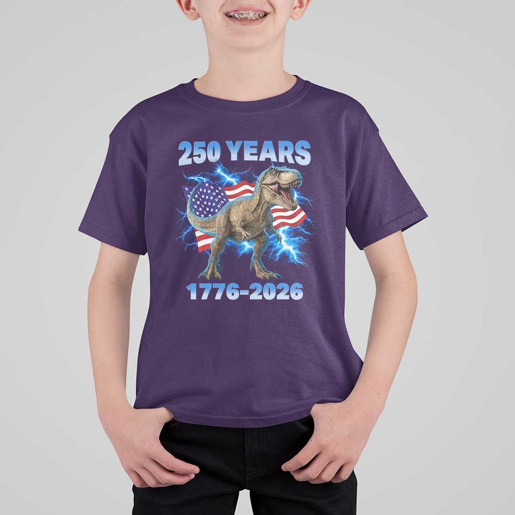 Funny Patriotic Dino Rex 250 Years 1776 2026 T Shirt For Kid Dinosaur USA Flag America 250th Anniversary Celebration