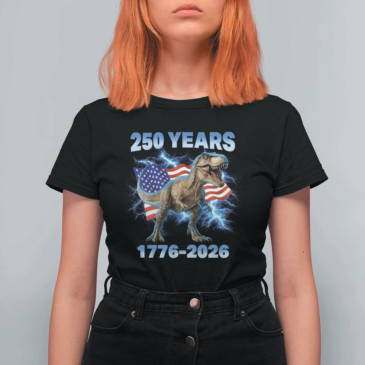 Funny Patriotic Dino Rex 250 Years 1776 2026 T Shirt For Women Dinosaur USA Flag America 250th Anniversary Celebration