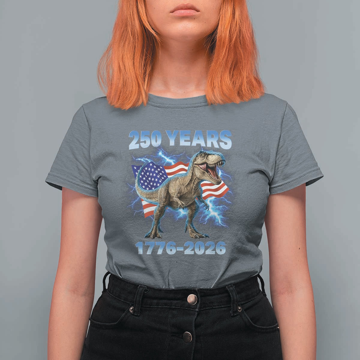 Funny Patriotic Dino Rex 250 Years 1776 2026 T Shirt For Women Dinosaur USA Flag America 250th Anniversary Celebration