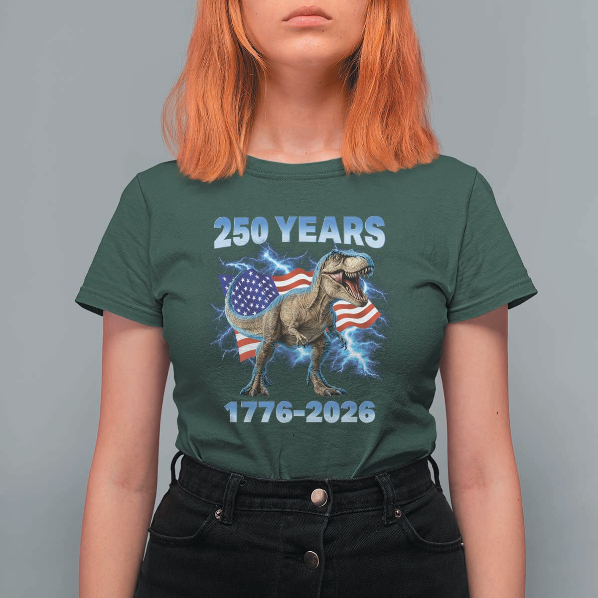 Funny Patriotic Dino Rex 250 Years 1776 2026 T Shirt For Women Dinosaur USA Flag America 250th Anniversary Celebration