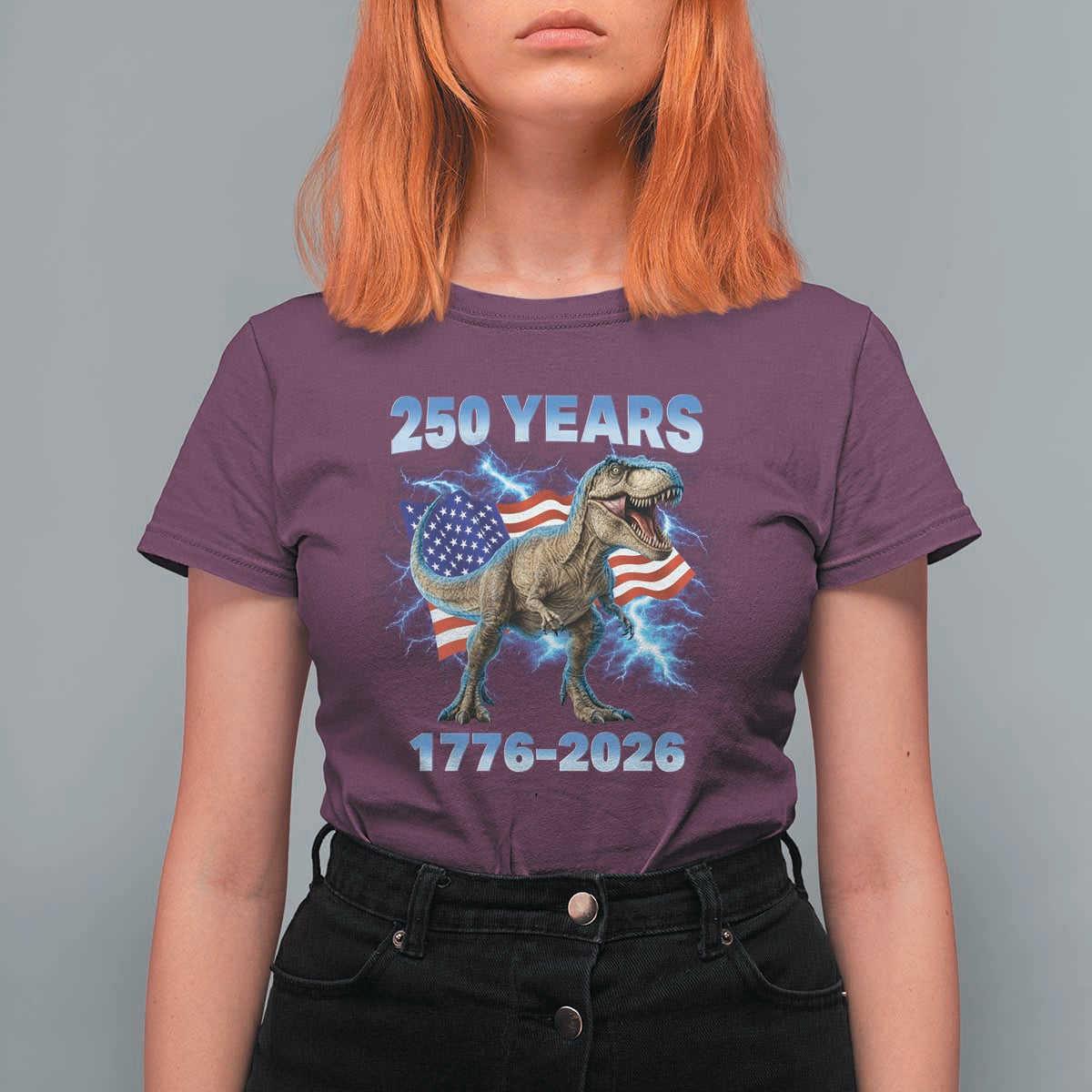 Funny Patriotic Dino Rex 250 Years 1776 2026 T Shirt For Women Dinosaur USA Flag America 250th Anniversary Celebration
