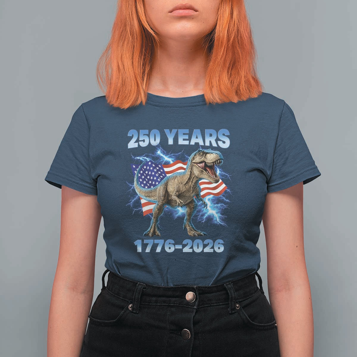 Funny Patriotic Dino Rex 250 Years 1776 2026 T Shirt For Women Dinosaur USA Flag America 250th Anniversary Celebration