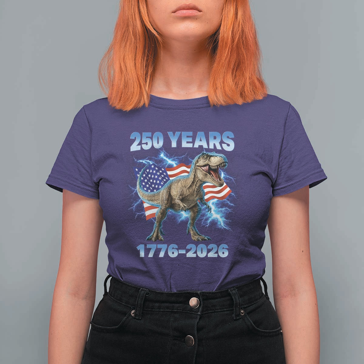 Funny Patriotic Dino Rex 250 Years 1776 2026 T Shirt For Women Dinosaur USA Flag America 250th Anniversary Celebration