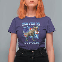 Funny Patriotic Dino Rex 250 Years 1776 2026 T Shirt For Women Dinosaur USA Flag America 250th Anniversary Celebration