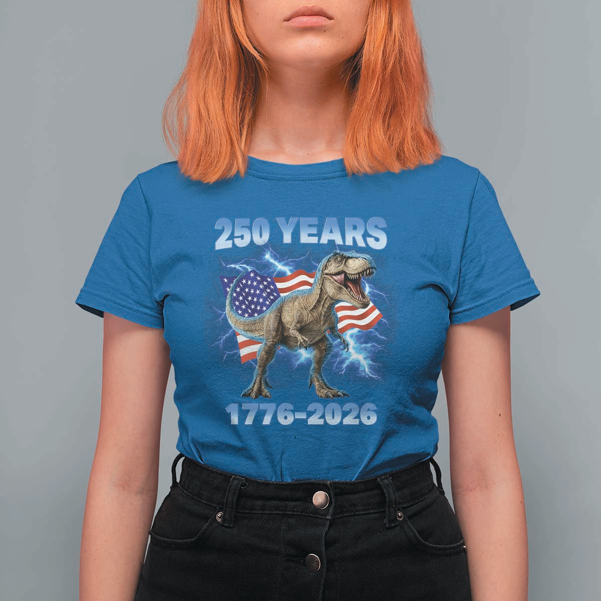 Funny Patriotic Dino Rex 250 Years 1776 2026 T Shirt For Women Dinosaur USA Flag America 250th Anniversary Celebration