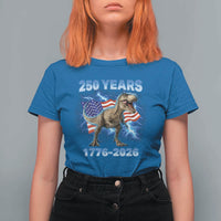 Funny Patriotic Dino Rex 250 Years 1776 2026 T Shirt For Women Dinosaur USA Flag America 250th Anniversary Celebration