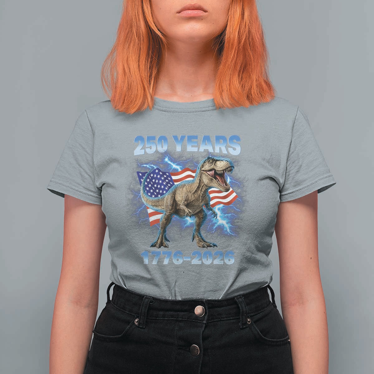 Funny Patriotic Dino Rex 250 Years 1776 2026 T Shirt For Women Dinosaur USA Flag America 250th Anniversary Celebration