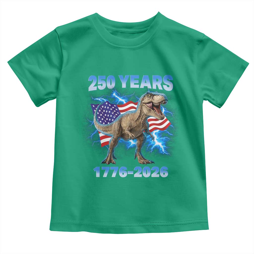 Funny Patriotic Dino Rex 250 Years 1776 2026 Toddler T Shirt Dinosaur USA Flag America 250th Anniversary Celebration