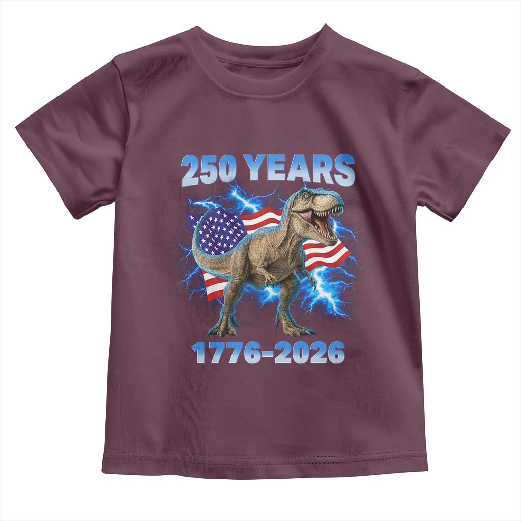 Funny Patriotic Dino Rex 250 Years 1776 2026 Toddler T Shirt Dinosaur USA Flag America 250th Anniversary Celebration