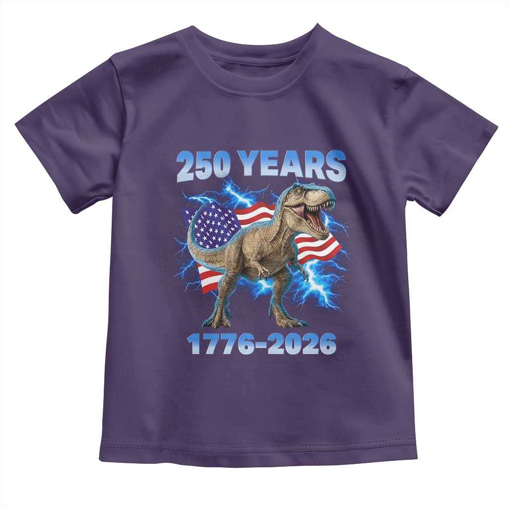 Funny Patriotic Dino Rex 250 Years 1776 2026 Toddler T Shirt Dinosaur USA Flag America 250th Anniversary Celebration