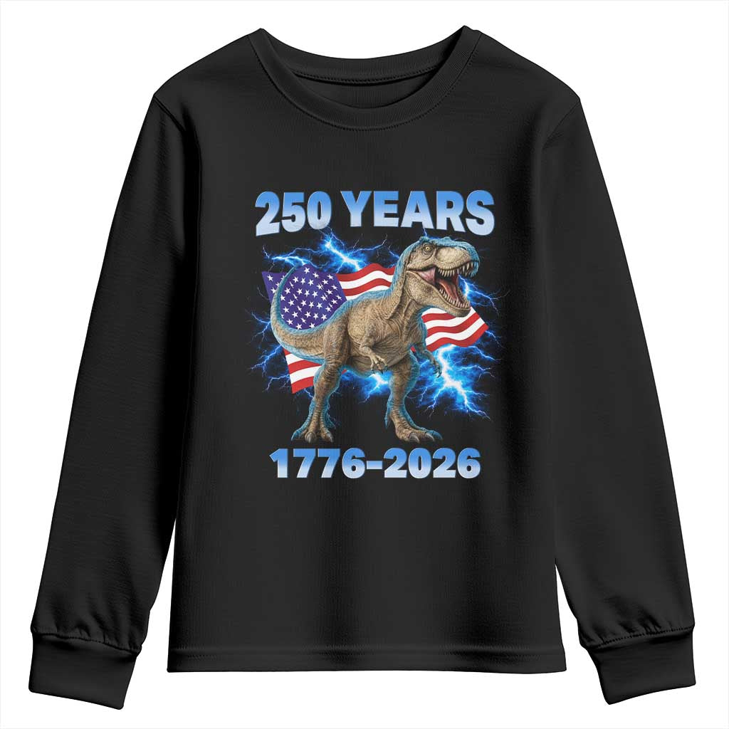 Funny Patriotic Dino Rex 250 Years 1776 2026 Youth Sweatshirt Dinosaur USA Flag America 250th Anniversary Celebration