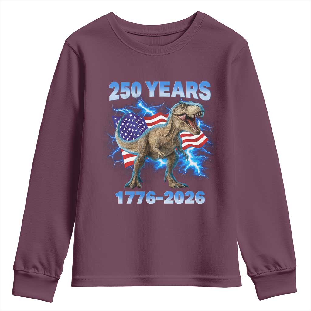 Funny Patriotic Dino Rex 250 Years 1776 2026 Youth Sweatshirt Dinosaur USA Flag America 250th Anniversary Celebration