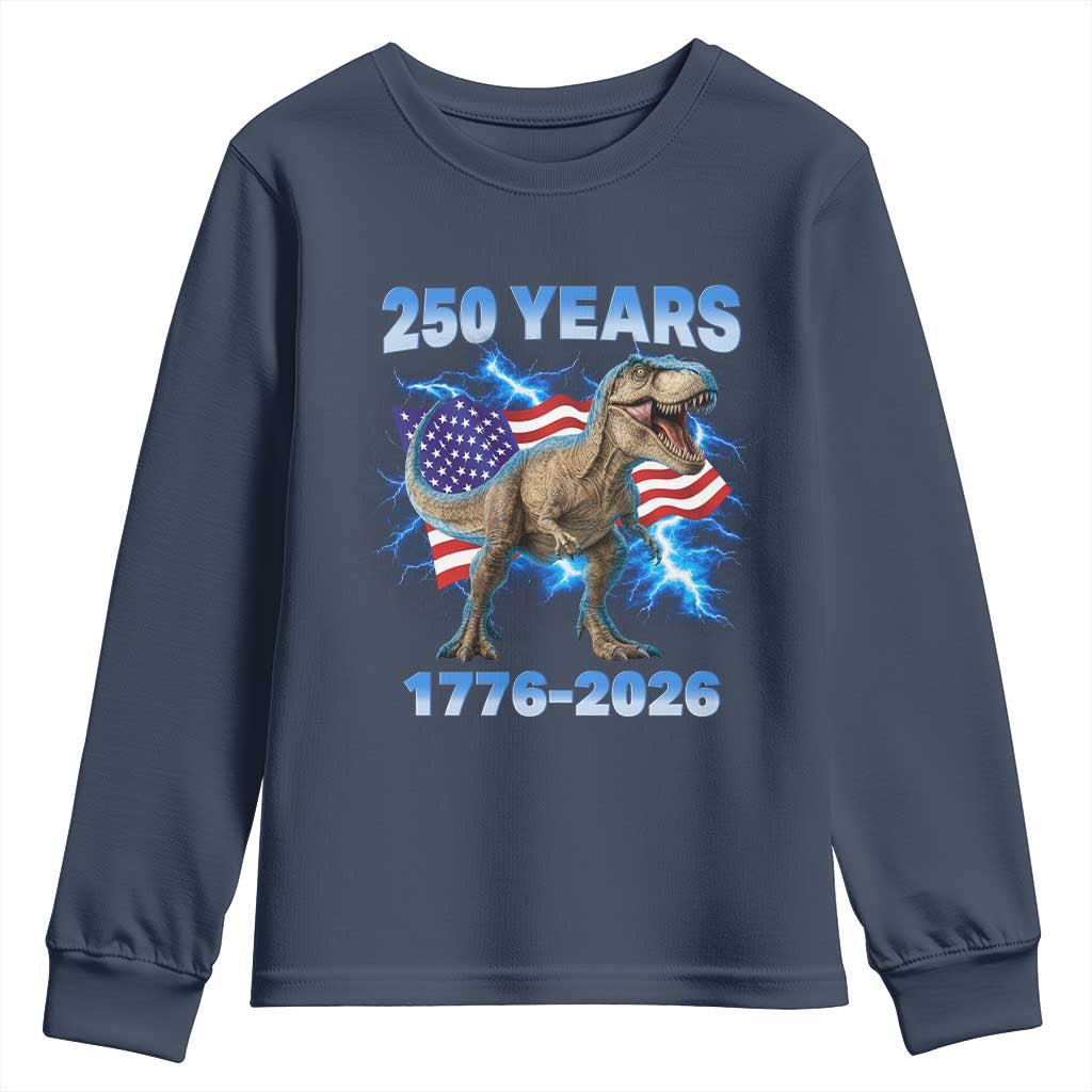 Funny Patriotic Dino Rex 250 Years 1776 2026 Youth Sweatshirt Dinosaur USA Flag America 250th Anniversary Celebration
