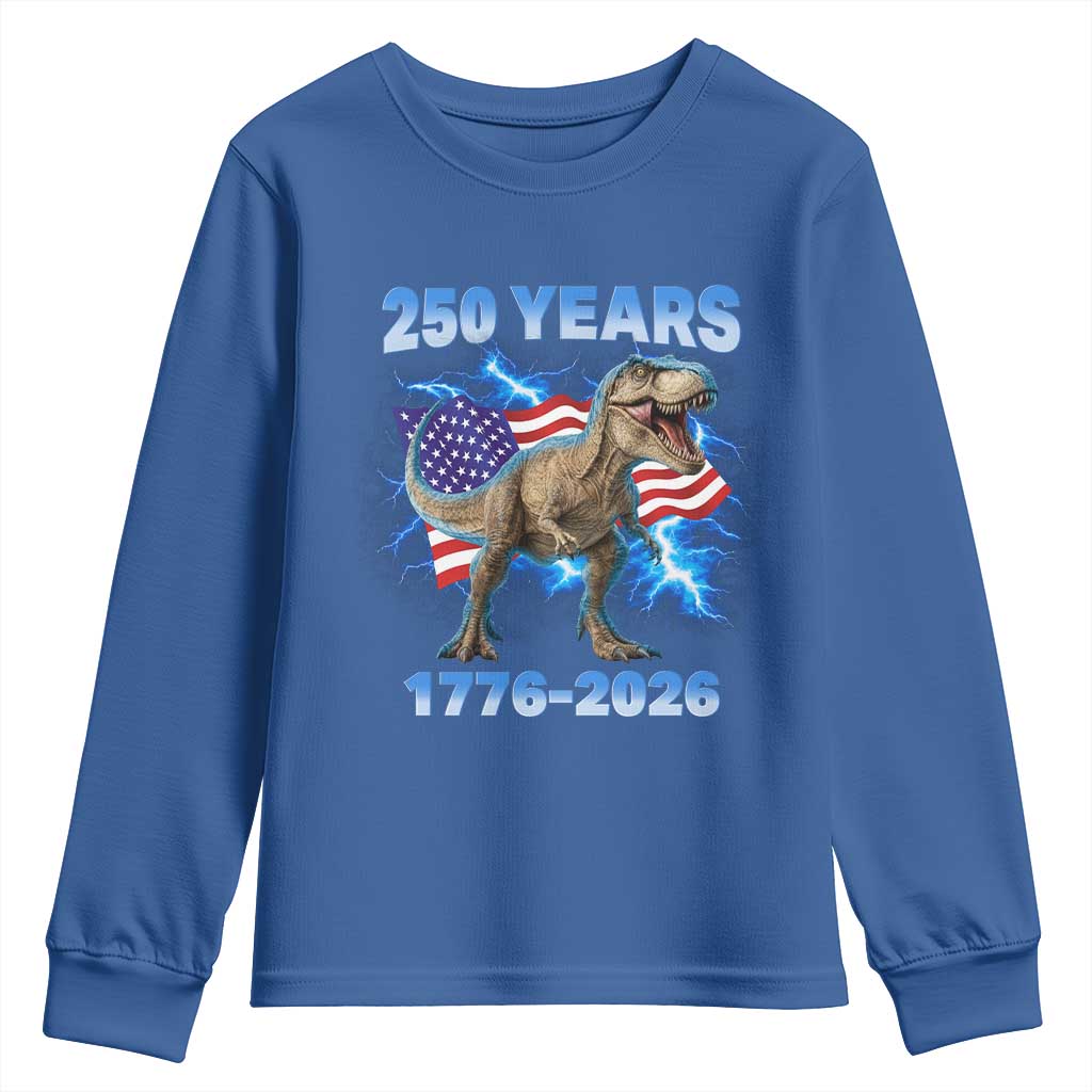 Funny Patriotic Dino Rex 250 Years 1776 2026 Youth Sweatshirt Dinosaur USA Flag America 250th Anniversary Celebration