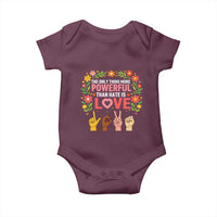 The Only Thing More Powerful Than Hate Is Love Floral Diversity Baby Onesie LOVE Hand Sign Language Bunny Inspirational Quote