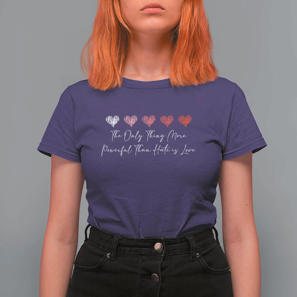 The Only Thing More Powerful Than Hate Is Love T Shirt For Women Red Hearts Elegant Bunny Inspirational Quote