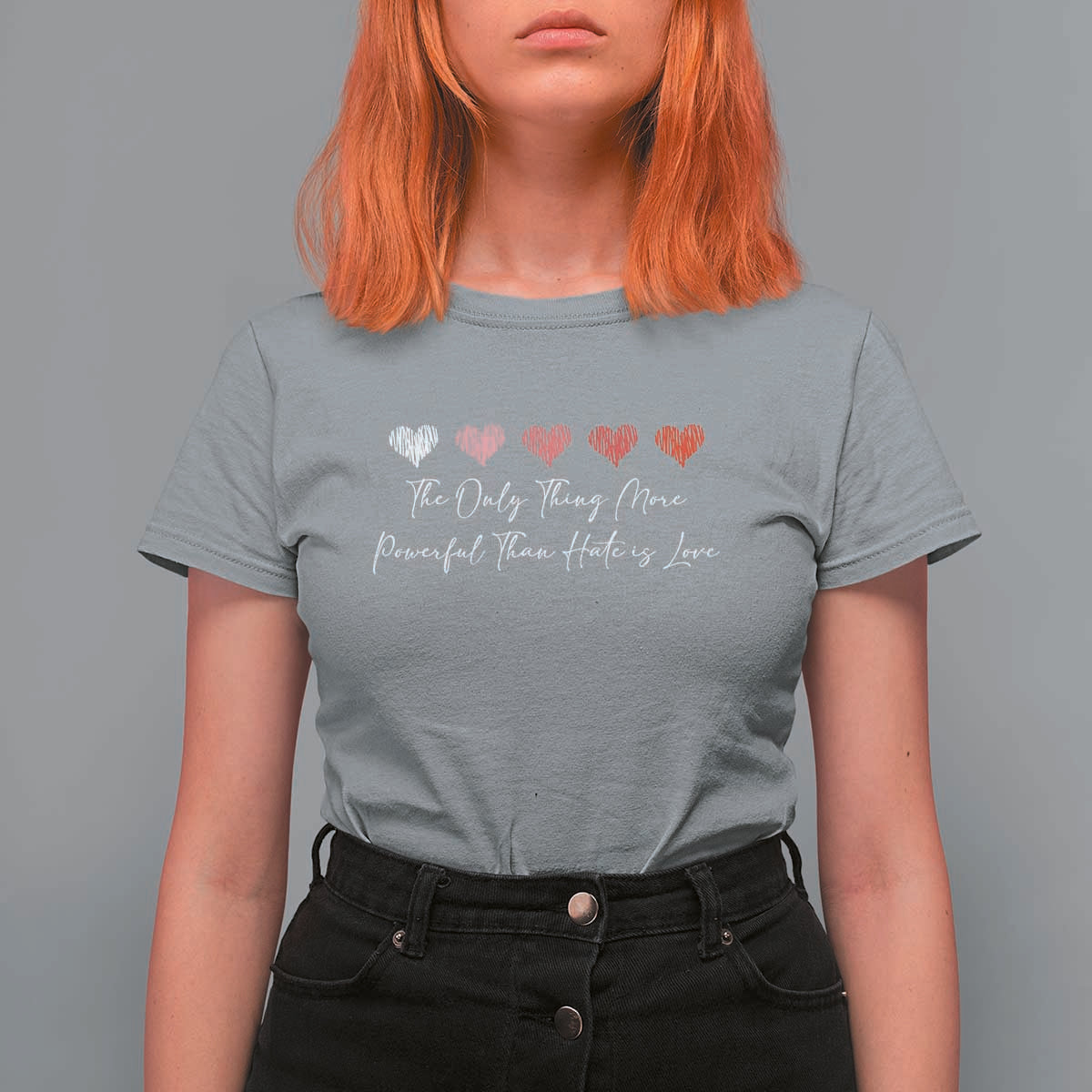 The Only Thing More Powerful Than Hate Is Love T Shirt For Women Red Hearts Elegant Bunny Inspirational Quote