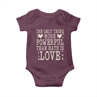 The Only Thing More Powerful Than Hate Is Love Baby Onesie Whimsical Heart Typography Bunny Inspirational Statement
