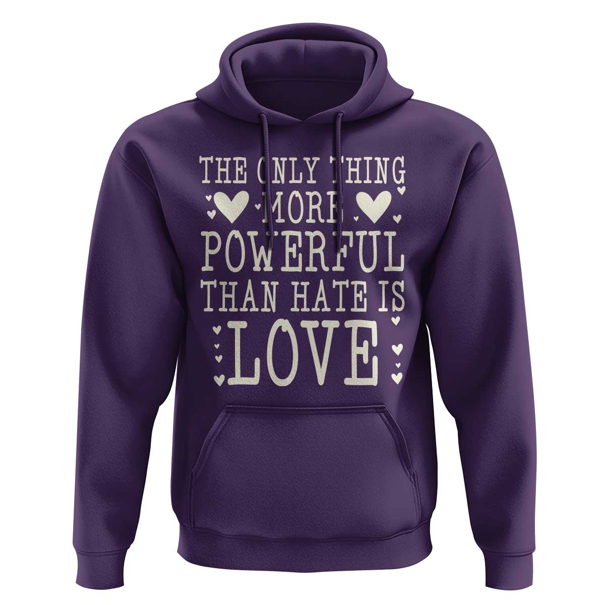 The Only Thing More Powerful Than Hate Is Love Hoodie Whimsical Heart Typography Bunny Inspirational Statement