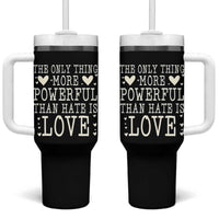 The Only Thing More Powerful Than Hate Is Love Tumbler With Handle Whimsical Heart Typography Bunny Inspirational Statement