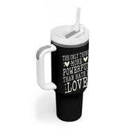 The Only Thing More Powerful Than Hate Is Love Tumbler With Handle Whimsical Heart Typography Bunny Inspirational Statement