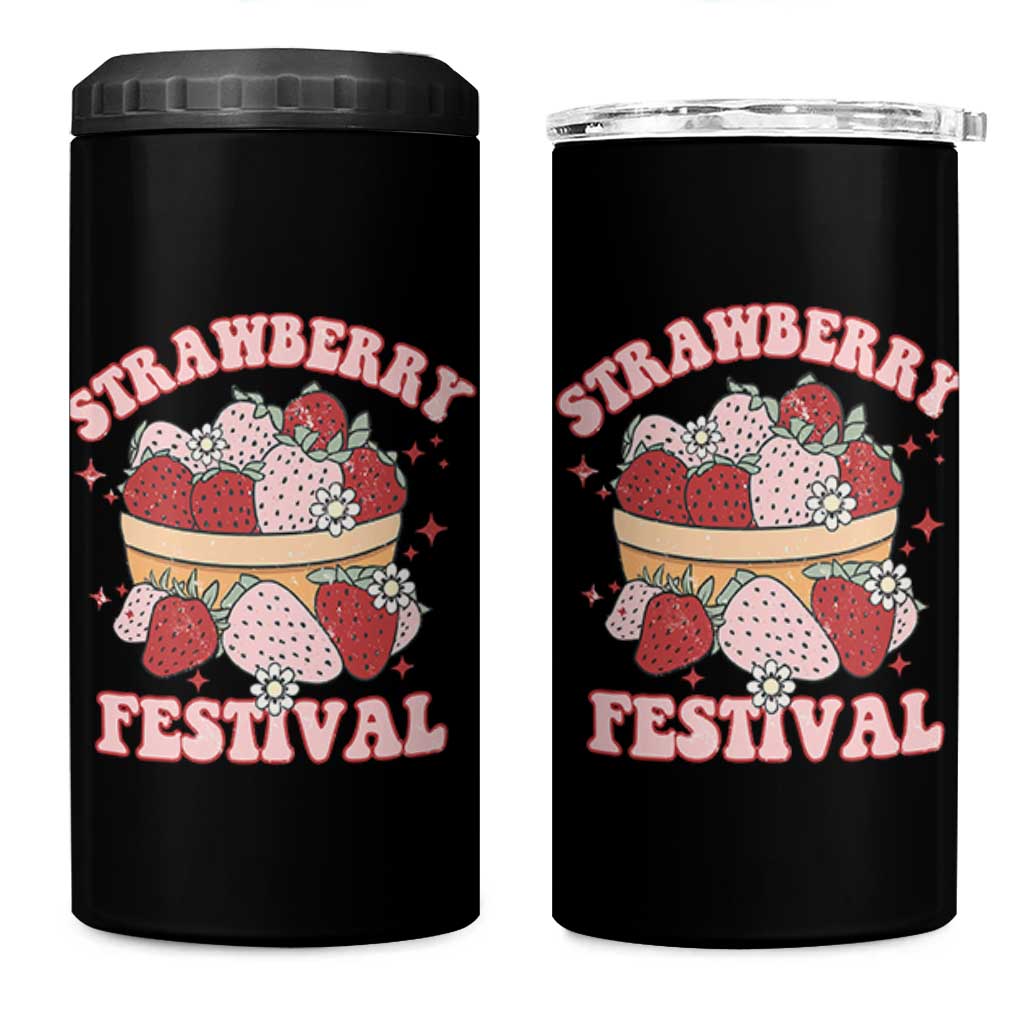 Strawberry Festival 4 in 1 Can Cooler Tumbler Retro Strawberries Fruit Lover