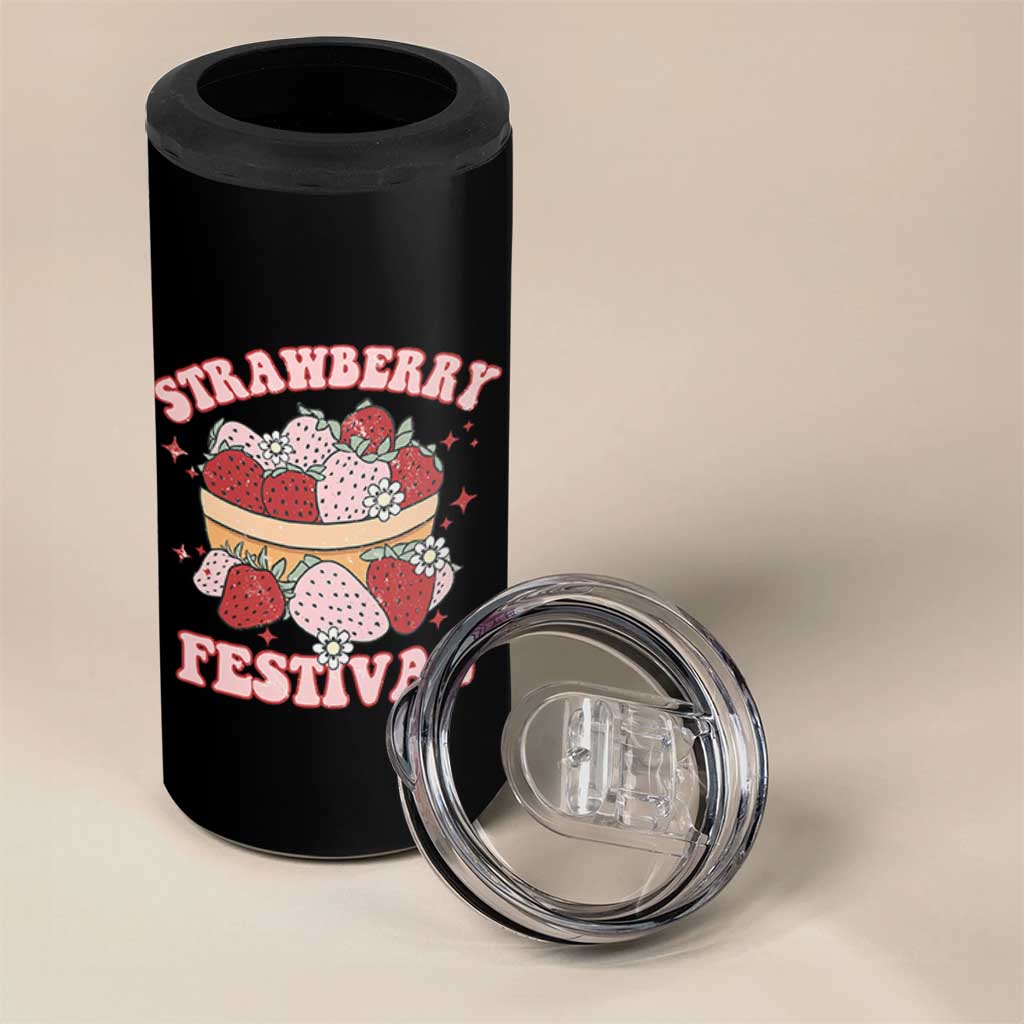 Strawberry Festival 4 in 1 Can Cooler Tumbler Retro Strawberries Fruit Lover