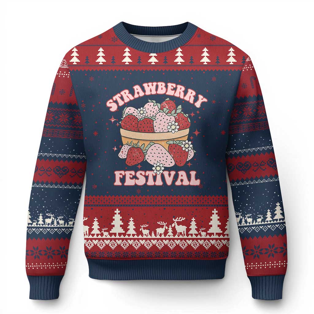 Strawberry Festival Ugly Christmas Sweater Retro Strawberries Fruit Lover - Wonder Print Shop