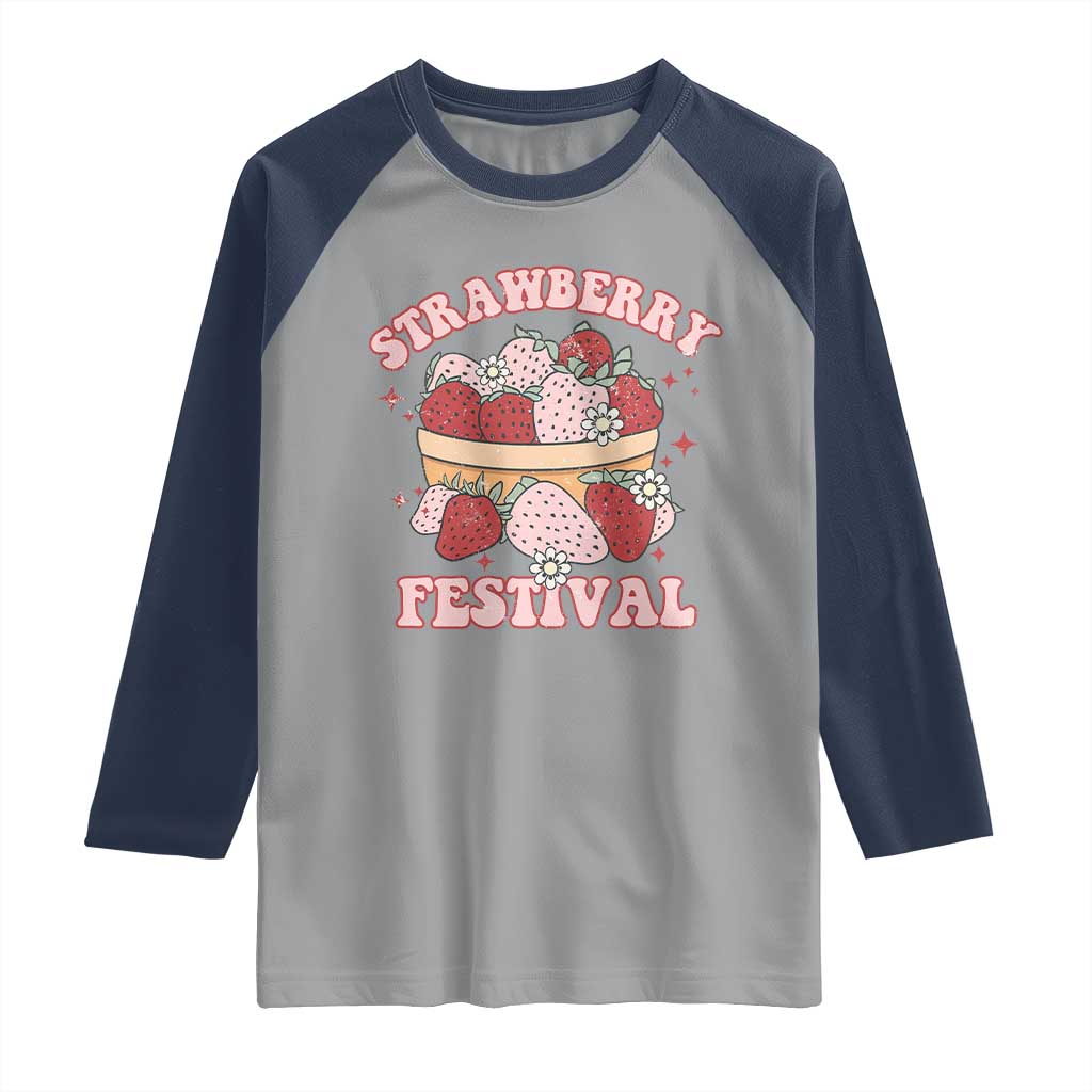 Strawberry Festival Raglan Shirt Retro Strawberries Fruit Lover