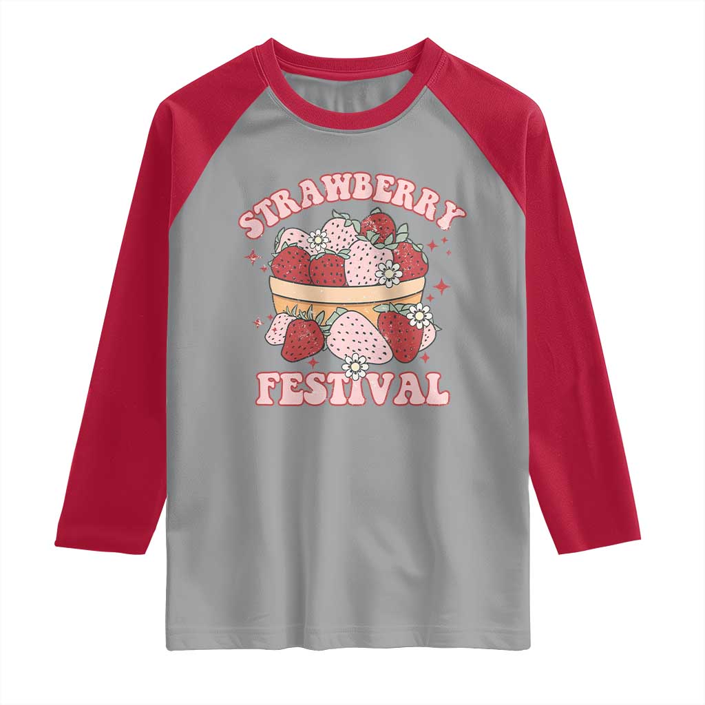 Strawberry Festival Raglan Shirt Retro Strawberries Fruit Lover