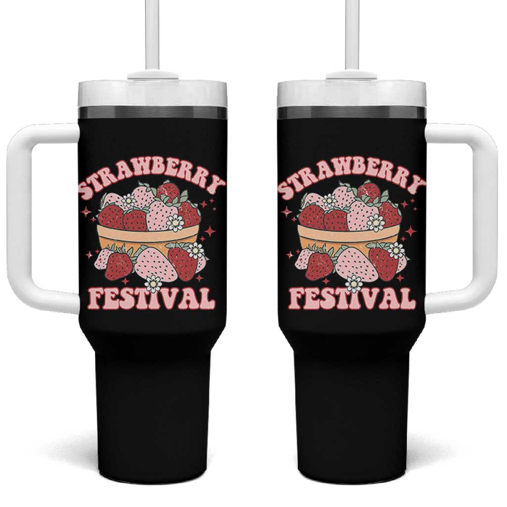 Strawberry Festival Tumbler With Handle Retro Strawberries Fruit Lover