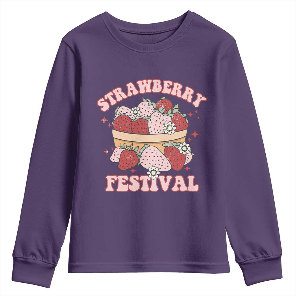 Strawberry Festival Youth Sweatshirt Retro Strawberries Fruit Lover