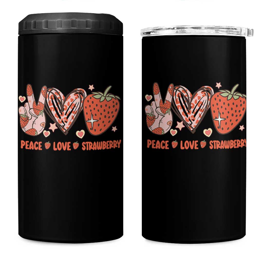 Strawberry Festival 4 in 1 Can Cooler Tumbler Peace Love Strawberry Cute Fruit Lover