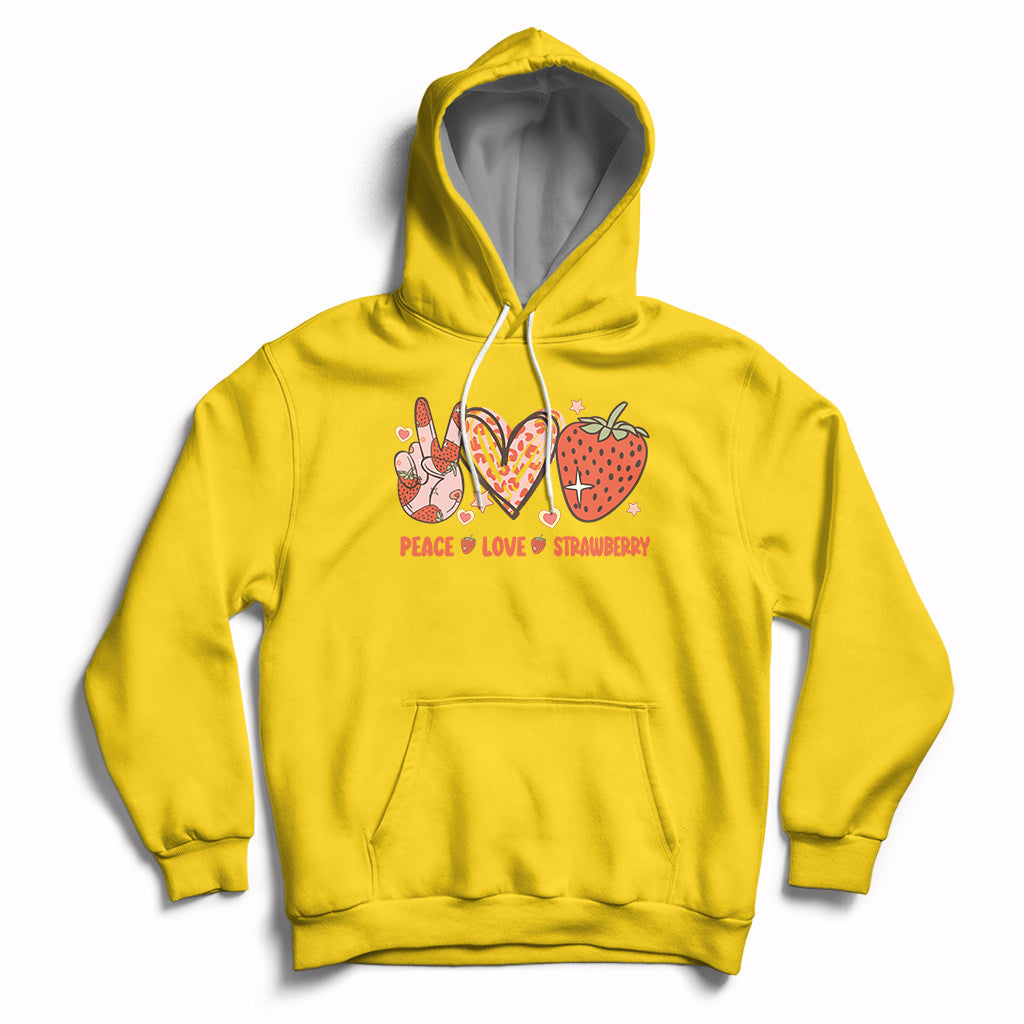 Peace Love Strawberry Cute Strawberry Festival Fruit Lover Hoodie, Strawberry Shirt, Spring Season Shirt Hoodie - Wonder Print Shop