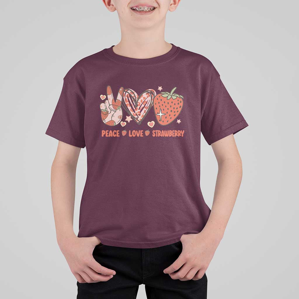 Strawberry Festival T Shirt For Kid Peace Love Strawberry Cute Fruit Lover