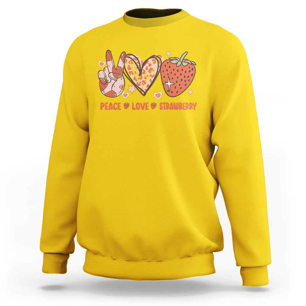 Peace Love Strawberry Cute Strawberry Festival Fruit Lover Sweatshirt, Strawberry Shirt, Spring Season Shirt Sweatshirt - Wonder Print Shop
