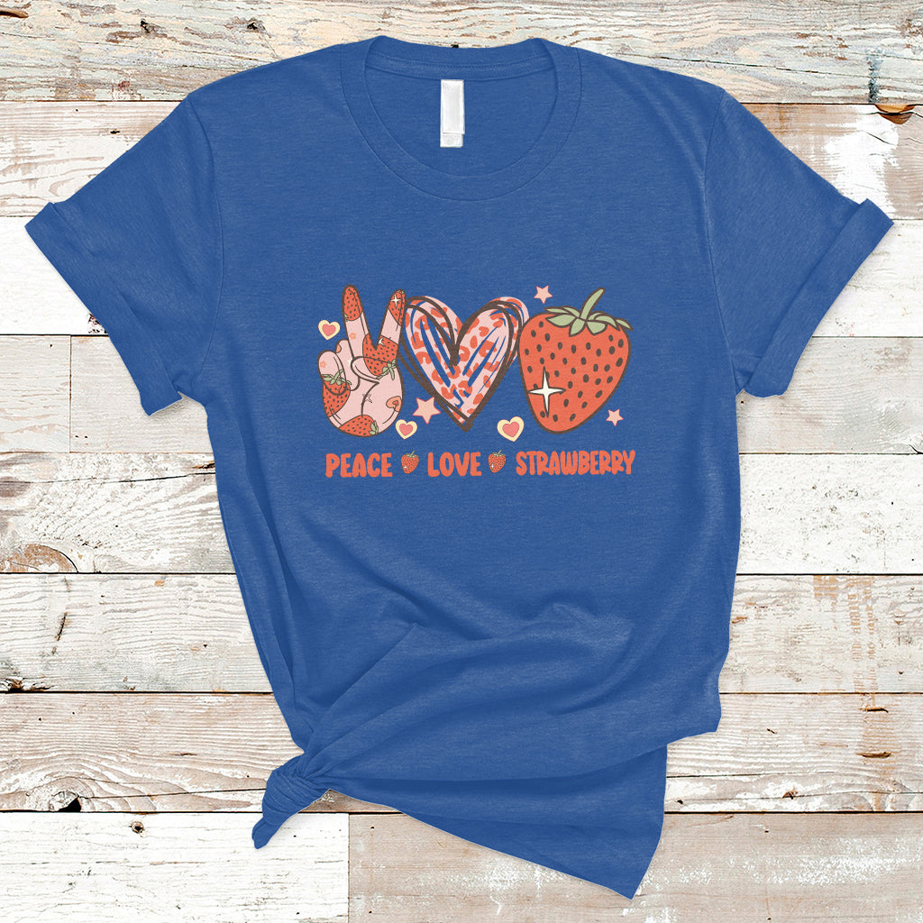 Peace Love Strawberry Cute Strawberry Festival Fruit Lover T-shirt, Strawberry Shirt, Spring Season Shirt T-Shirt - Wonder Print Shop