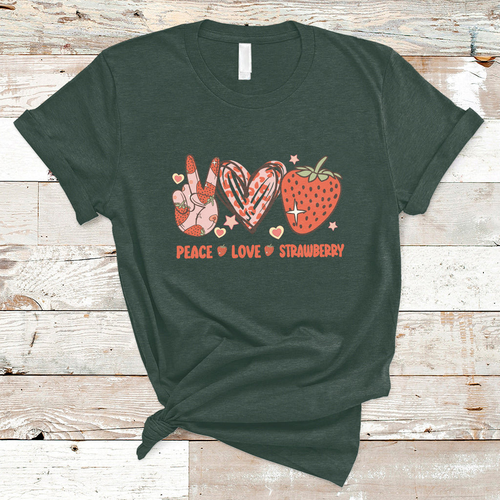 Peace Love Strawberry Cute Strawberry Festival Fruit Lover T-shirt, Strawberry Shirt, Spring Season Shirt T-Shirt - Wonder Print Shop