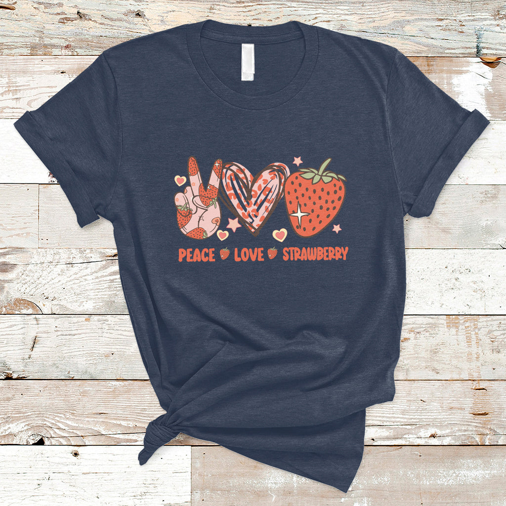 Peace Love Strawberry Cute Strawberry Festival Fruit Lover T-shirt, Strawberry Shirt, Spring Season Shirt T-Shirt - Wonder Print Shop