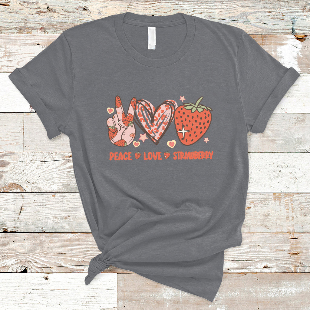Peace Love Strawberry Cute Strawberry Festival Fruit Lover T-shirt, Strawberry Shirt, Spring Season Shirt T-Shirt - Wonder Print Shop